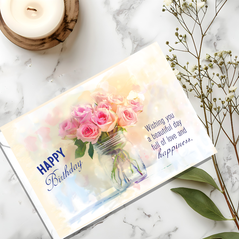 Pink Roses Birthday Card 210x148mm