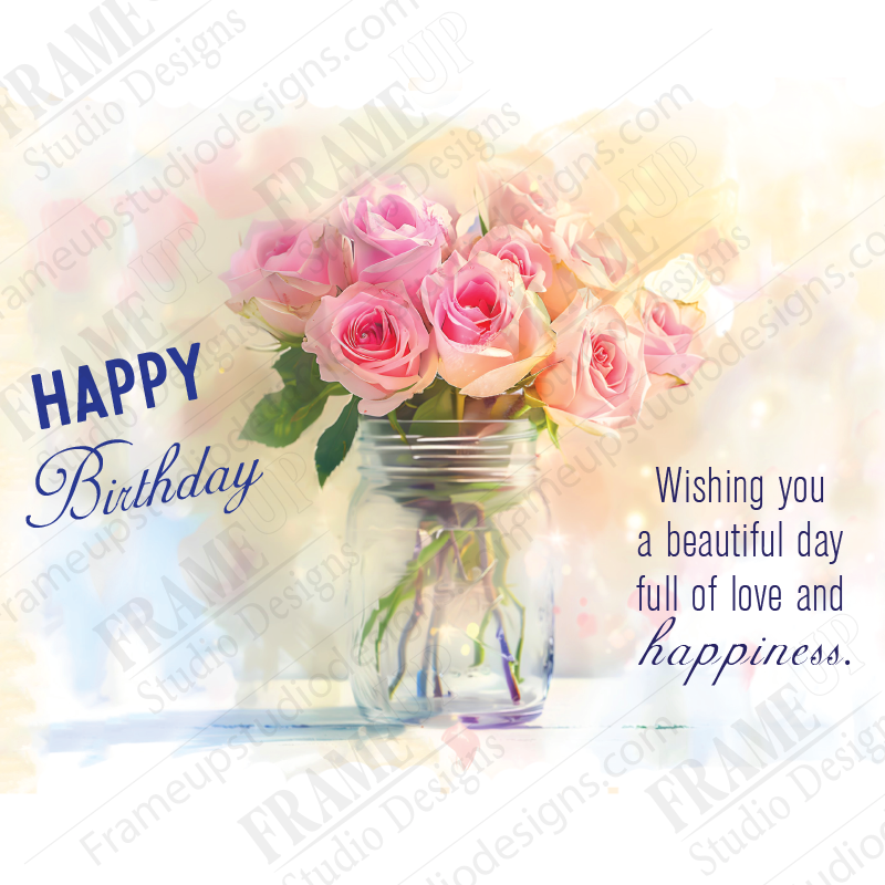Pink Roses Birthday Card 210x148mm
