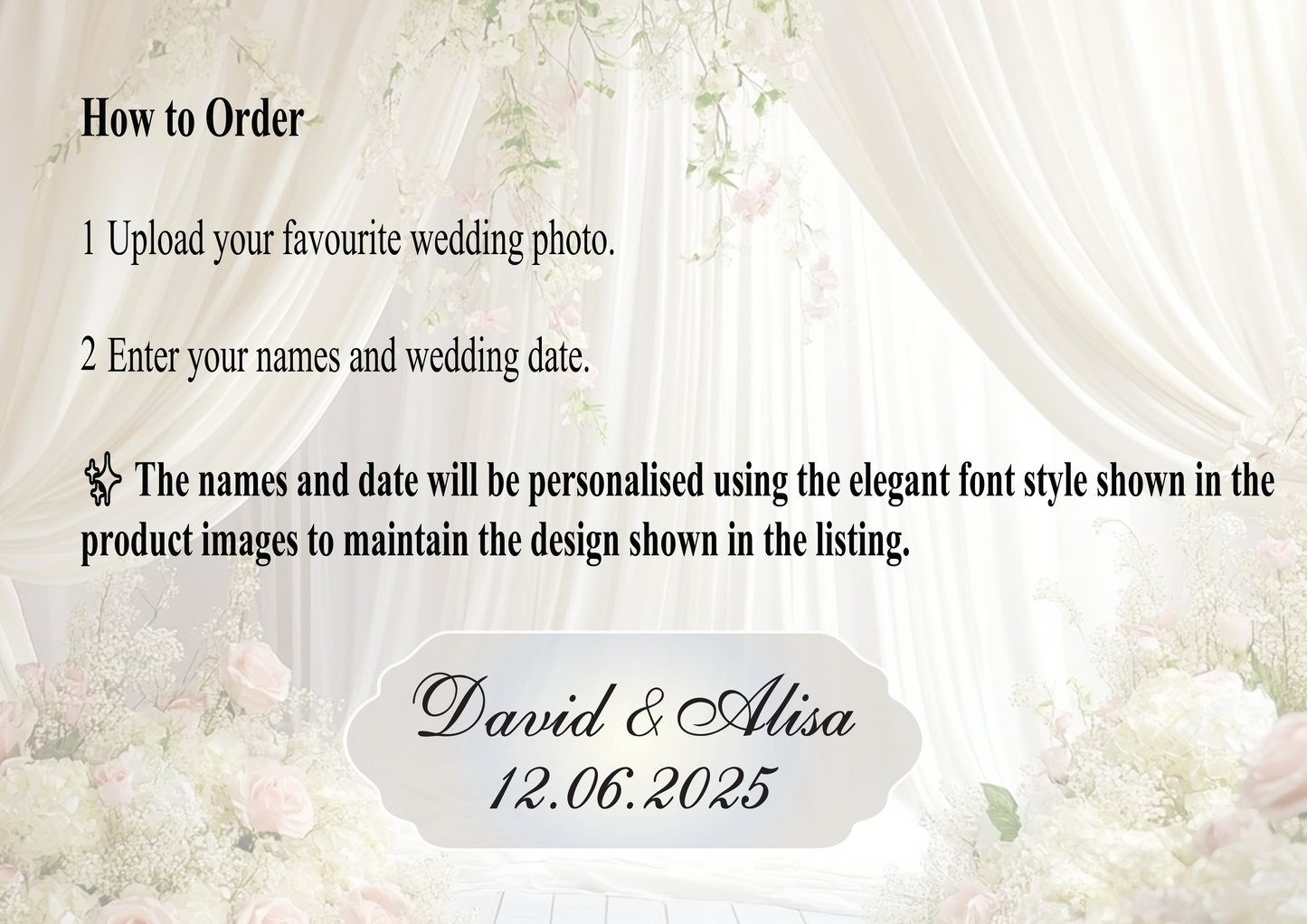 Personalised Wedding Photo with Names & Wedding Date | Double-Sided | Free UK Delivery