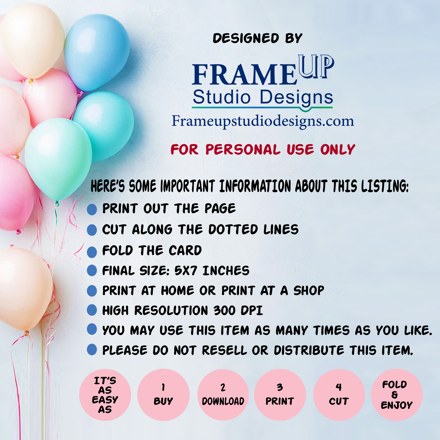 Printable Birthday Cards Bundle – Ages 1–5 (5x7 inch) Digital Download