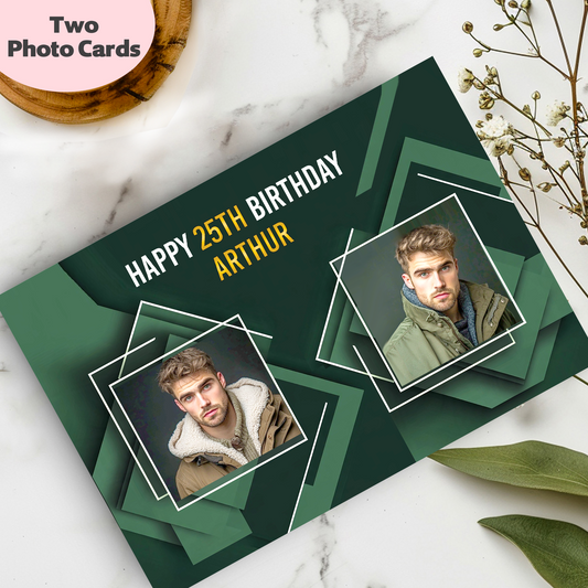 Personalised Two Photo Birthday Card | Custom Name & Age | Birthday Greeting Card | Free UK Delivery