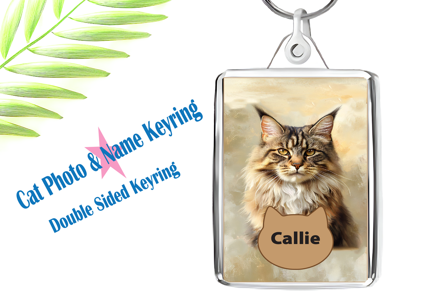 Personalised Cat Photo Acrylic Keyring | Custom Pet Name | Double-Sided | Free UK Delivery