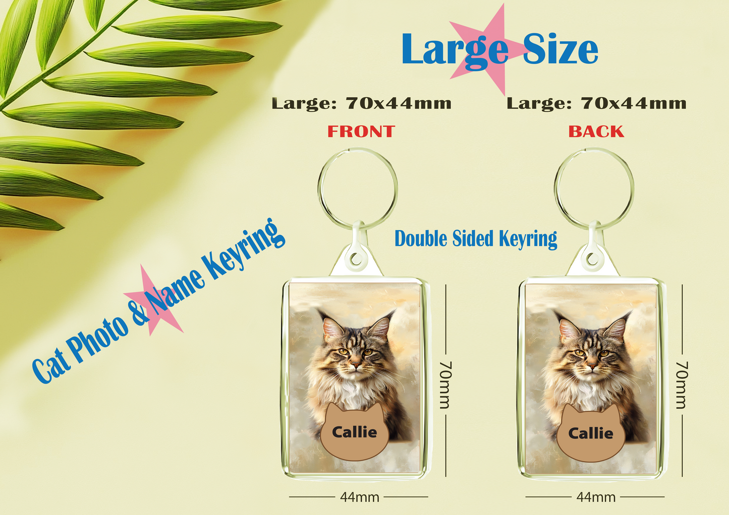 Personalised Cat Photo Acrylic Keyring | Custom Pet Name | Double-Sided | Free UK Delivery