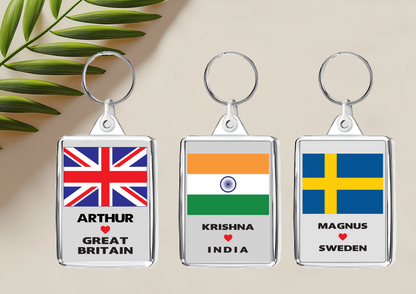 Personalised Country Flag Double-Sided Acrylic Keyring | Custom Name | Free UK Delivery