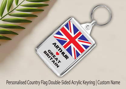 Personalised Country Flag Double-Sided Acrylic Keyring | Custom Name | Free UK Delivery