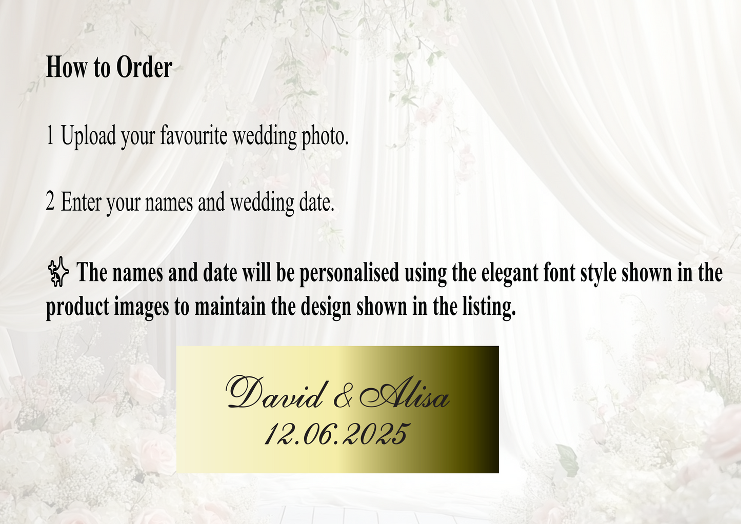 Personalised Wedding Photo with Names & Wedding Date | Double-Sided | Free UK Delivery