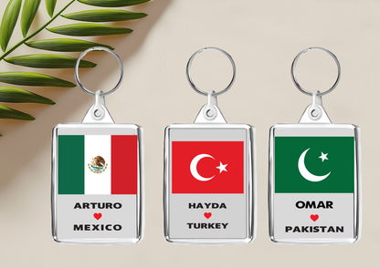 Personalised Country Flag Double-Sided Acrylic Keyring | Custom Name | Free UK Delivery