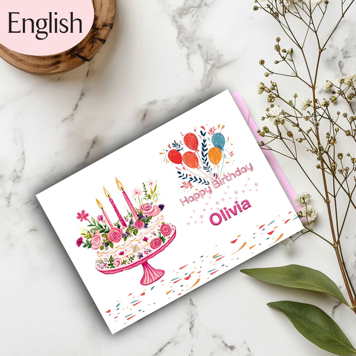 Personalized Arabic or English Name Birthday Card | Custom Islamic Gift