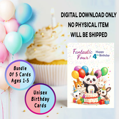 Printable Birthday Cards Bundle – Ages 1–5 (5x7 inch) Digital Download