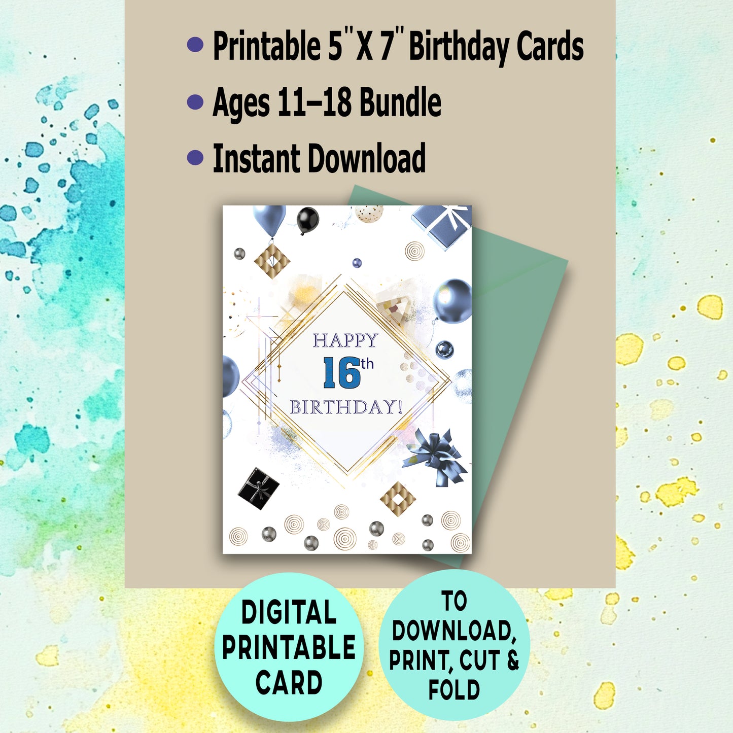 Teen Boy Birthday Cards Bundle 11-18 | Printable Birthday Card | Tween Boy Card | Instant Download | Digital Birthday Cards for Him