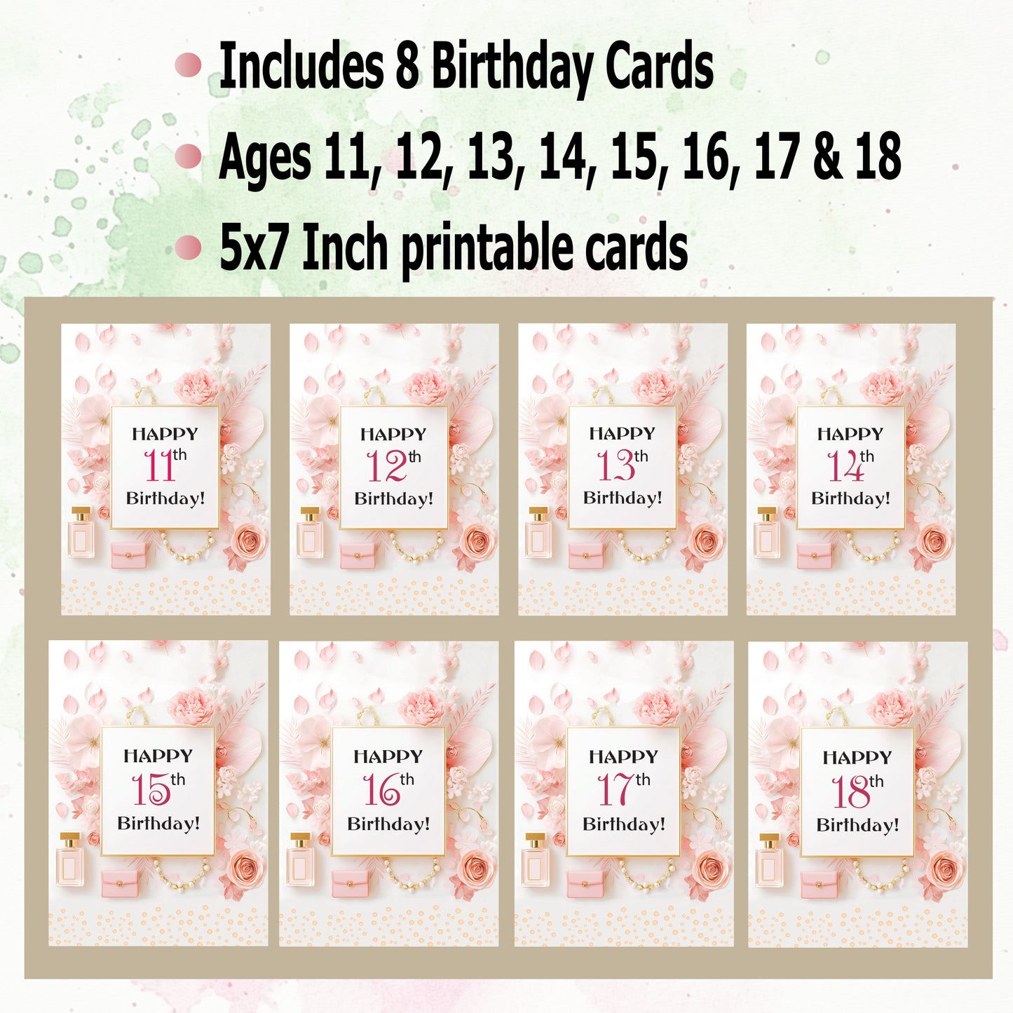 Girls Birthday Cards Bundle Ages 11–18 | Tween & Teen Printable Cards | Instant Download 5x7