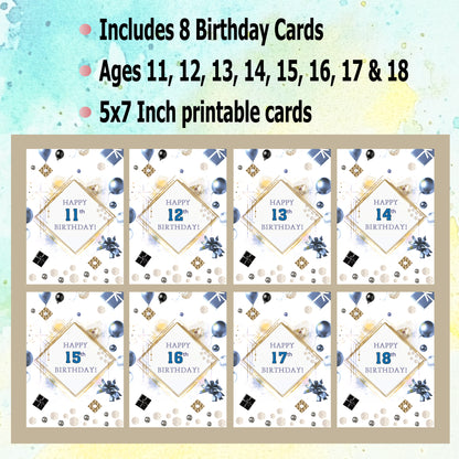 Teen Boy Birthday Cards Bundle 11-18 | Printable Birthday Card | Tween Boy Card | Instant Download | Digital Birthday Cards for Him