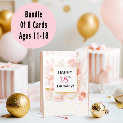 Girls Birthday Cards Bundle Ages 11–18 | Tween & Teen Printable Cards | Instant Download 5x7