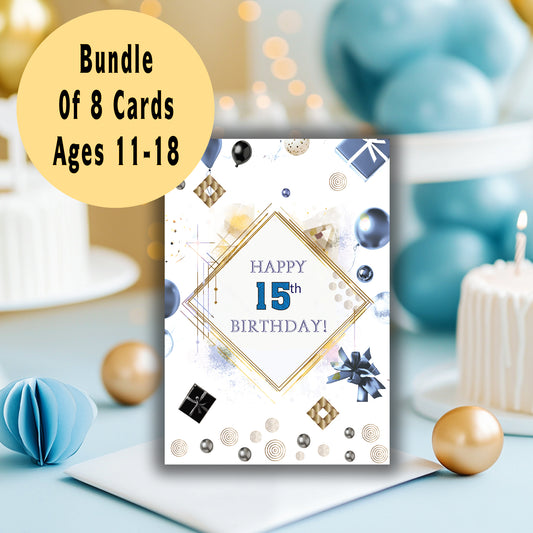 Teen Boy Birthday Cards Bundle 11-18 | Printable Birthday Card | Tween Boy Card | Instant Download | Digital Birthday Cards for Him