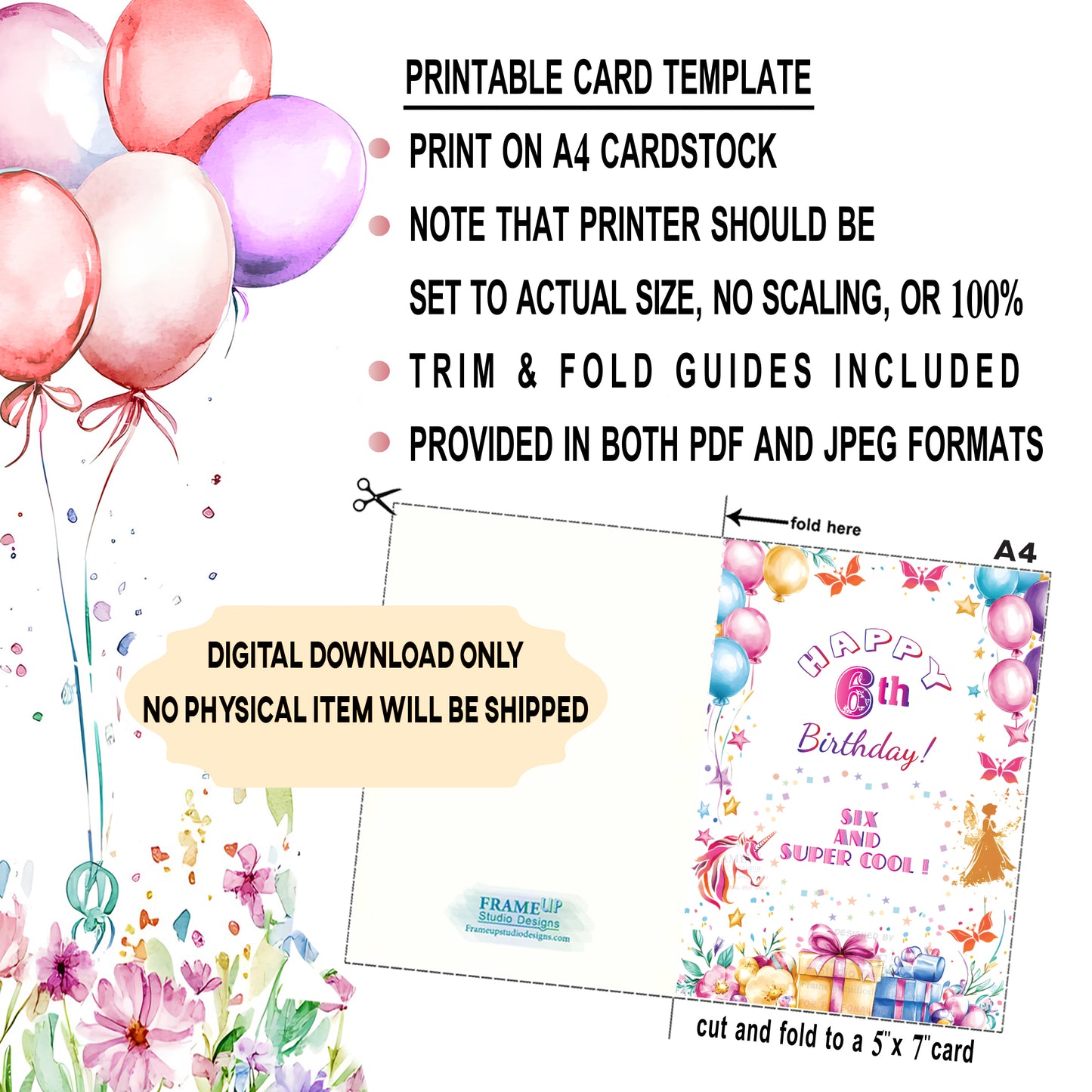Printable Birthday Cards Bundle  for Girls – Ages 6–10 | 5×7 Digital Download