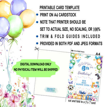 Printable Birthday Cards Bundle for Boys – Ages 6–10 | 5×7 Digital Download