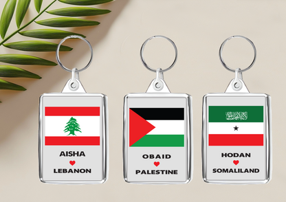 Personalised Country Flag Double-Sided Acrylic Keyring | Custom Name | Free UK Delivery